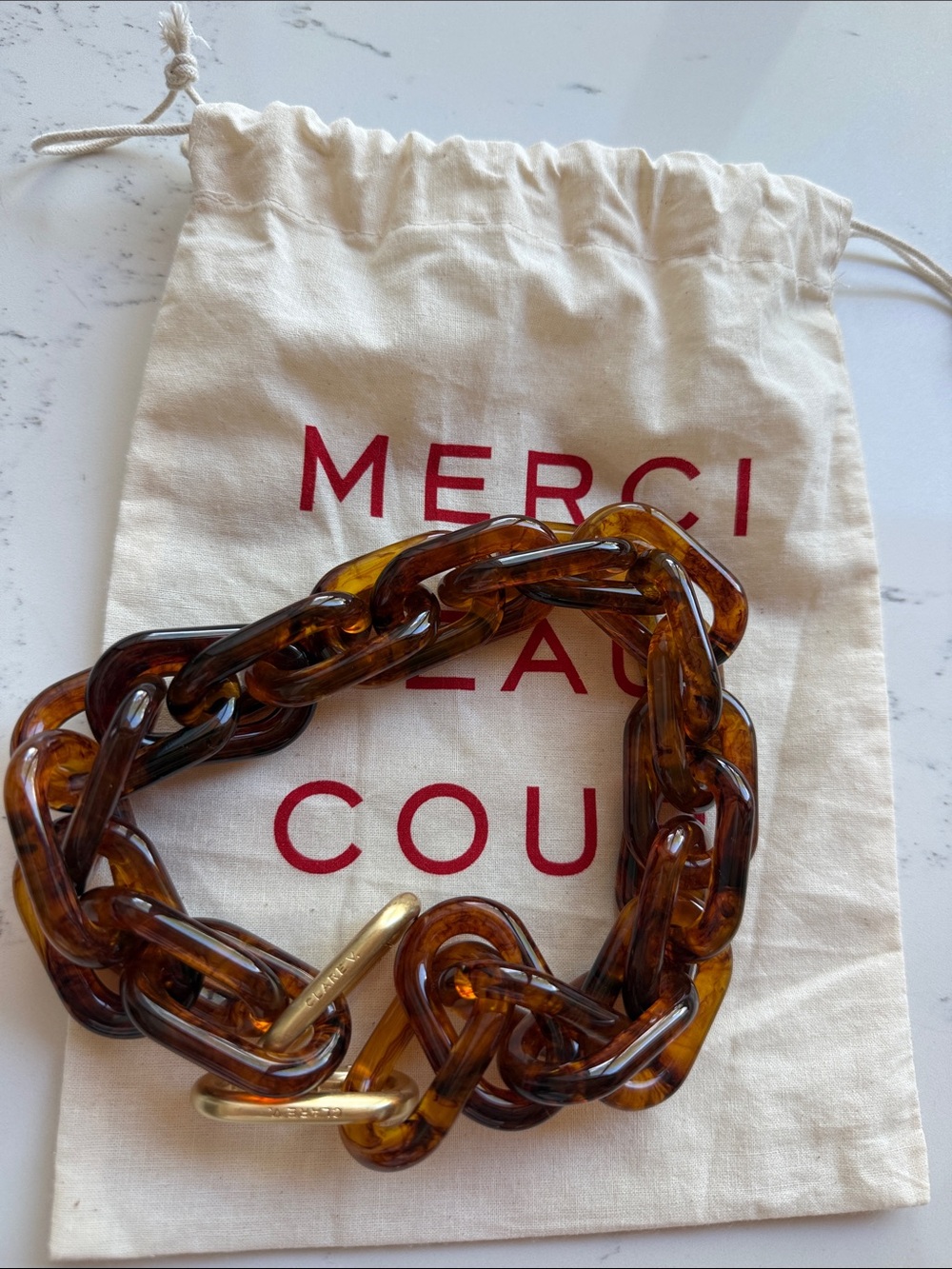 Clare V. Shortie Strap in tortoise resin Like New